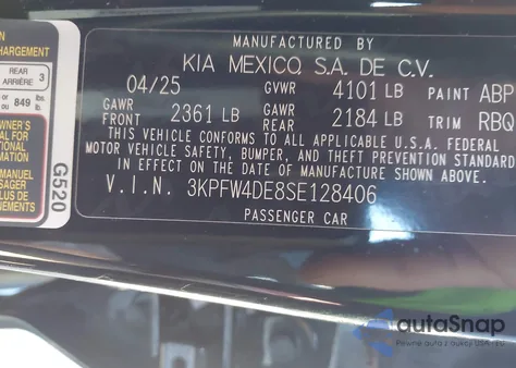 2025 Kia K4 Gt-Line from USA, damaged, VIN 3KPFW4DE8SE128406
